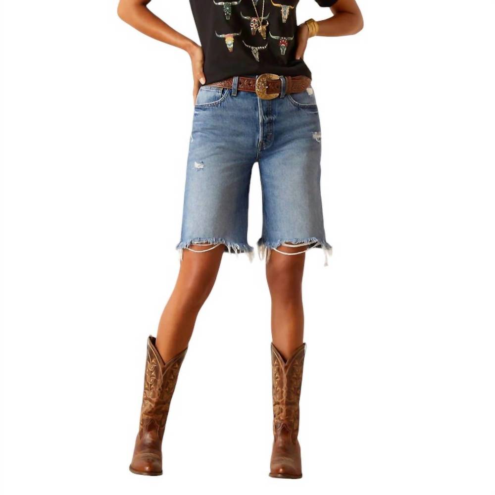 Ariat Women's High Waist Distressed Light Blue Denim Bermuda Shorts